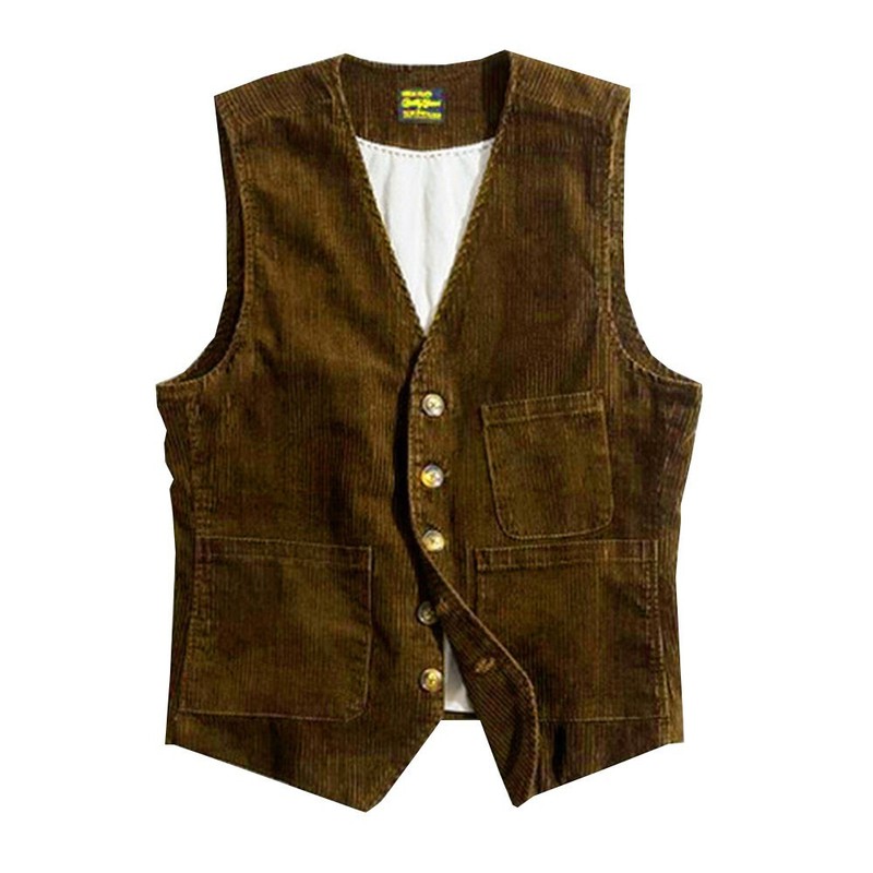 Men Single-breasted Corduroy Blazer Vest Coat Sleeveless Bussiness Waistcoat=SML gallery