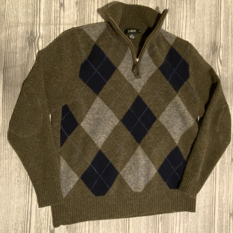 VTG 2007 J.CREW Lambswool Argyle 1/4-Zip Sweater M Holiday Preppy Grandpacore