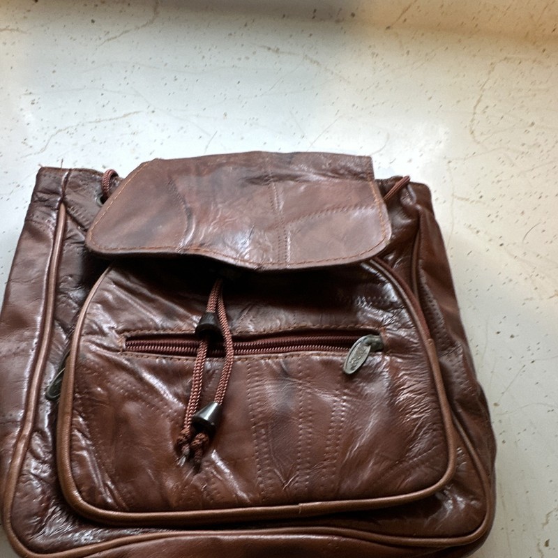 Zinder Brown Solid Drawstring Backpack Snap Closure Zipper Pockets Lined