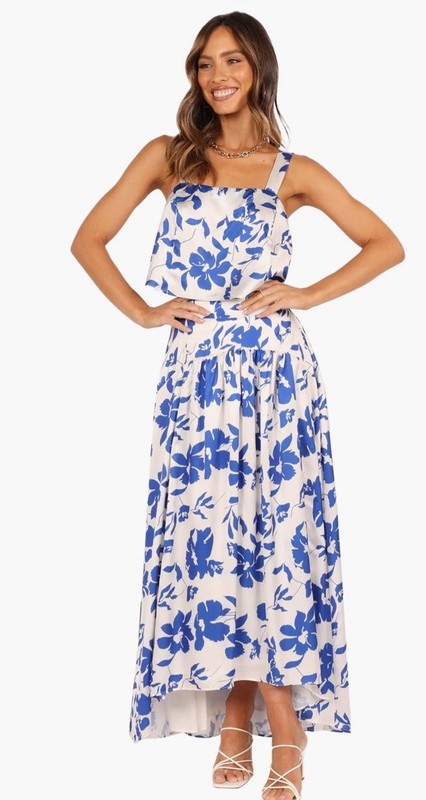 petal and pup Lulu Floral Print White And Blue Two Pieces Skirt And Top Size S