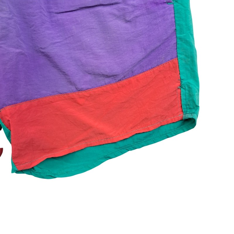 Livin Shorts M Men's Green Purple Vintage Elastic Waist Color Block Retro 1980s gallery