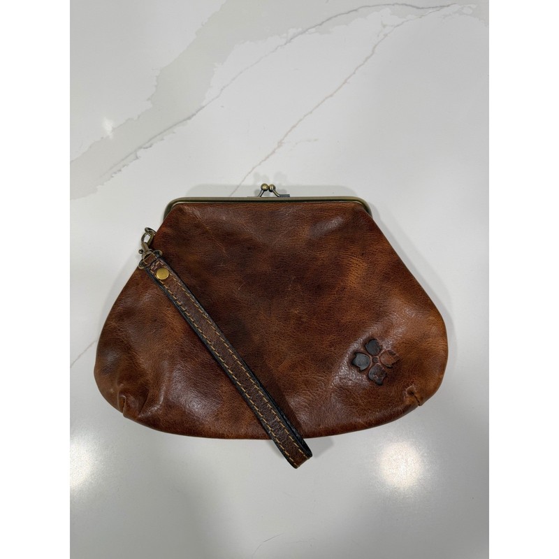 Patricia Nash Laureana Frame Clutch Wristlet Distressed Cognac Leather Brown