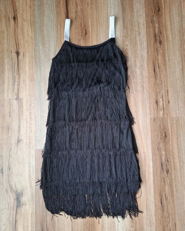 Vintage Fringe Flapper Dress Womens Size Medium Black 20’s Retro Gatsby Party