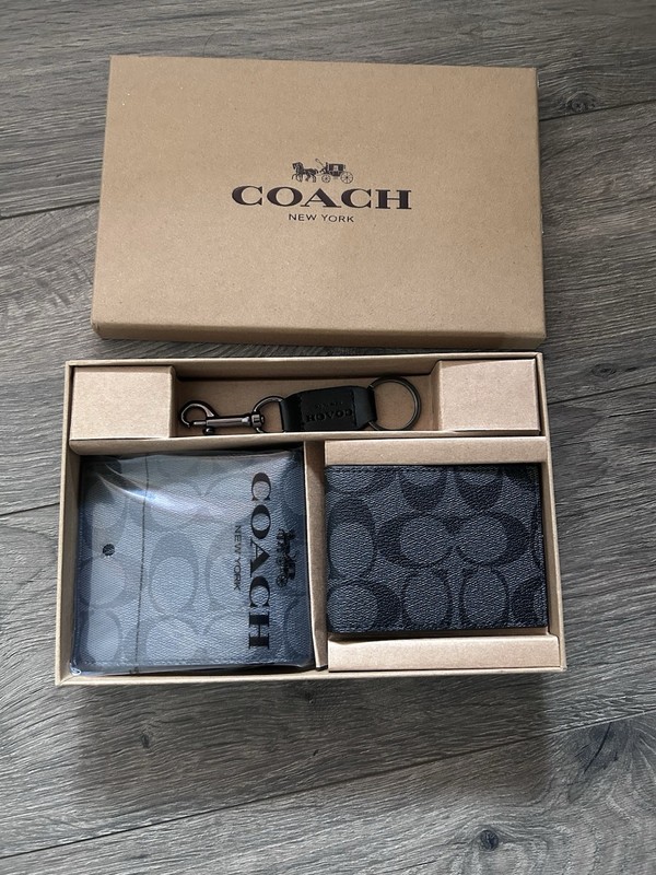 👜COACH👜 Logo NY MEN’S 3 IN 1 WALLET BOXED GIFT SET IN SIGNATURE CANVAS
