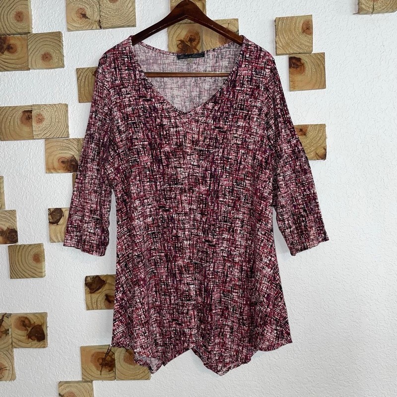 Rose Olive Top Women 3X Plus Tunic Shirt Top 3/4 Sleeve Flowy Pointed Hem Boho