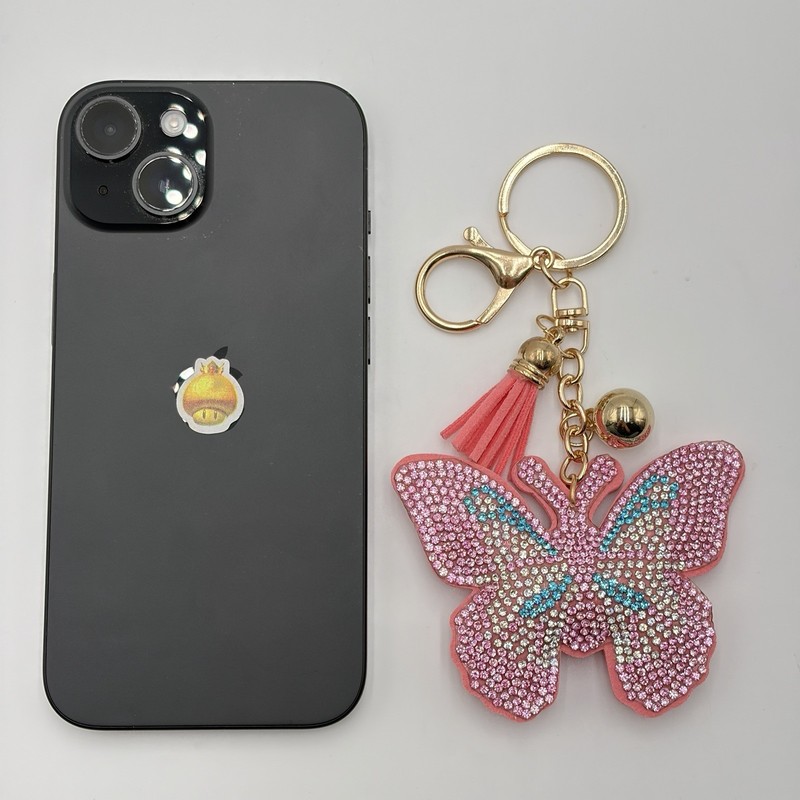 Pink Butterfly Rhinestone Keychain Purse Charm Tassel Gift Box Pendant gallery