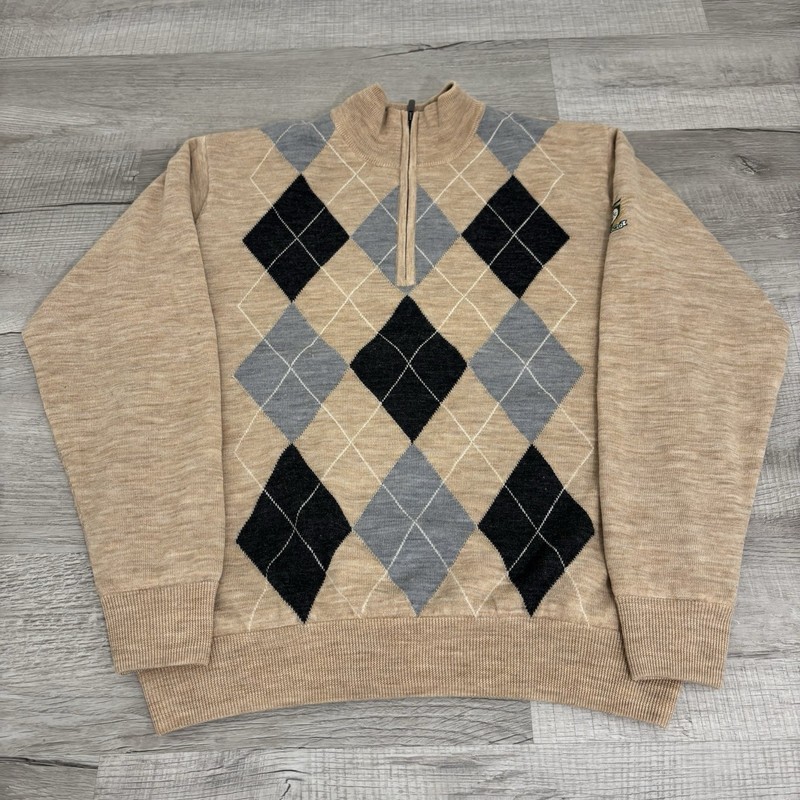 Footjoy Tan Argyle Diamond Concord Golf 1/4 Zip Pullover Sweater Mens Large