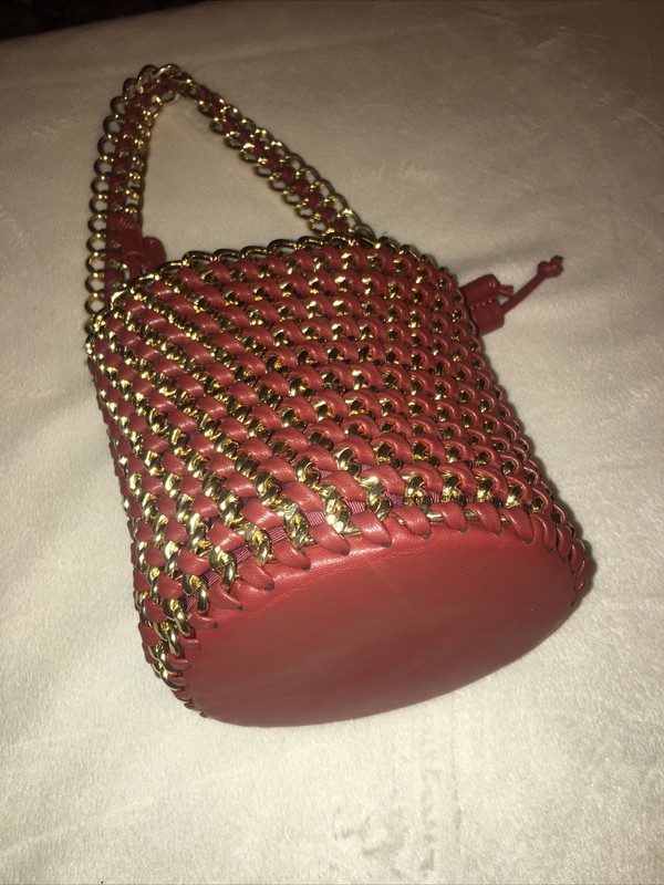Street Level Drawstring Bucket Bag burgundy GOLD Chain Weaved New gallery