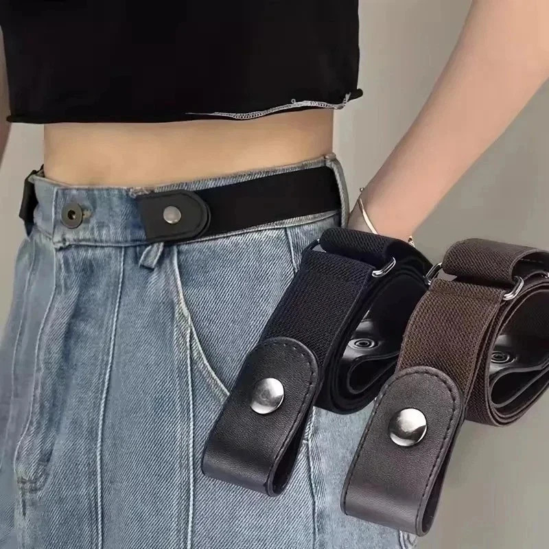 2 Pack No Buckle Elastic Belt Invisible Loop Belt for Jeans Pants gallery