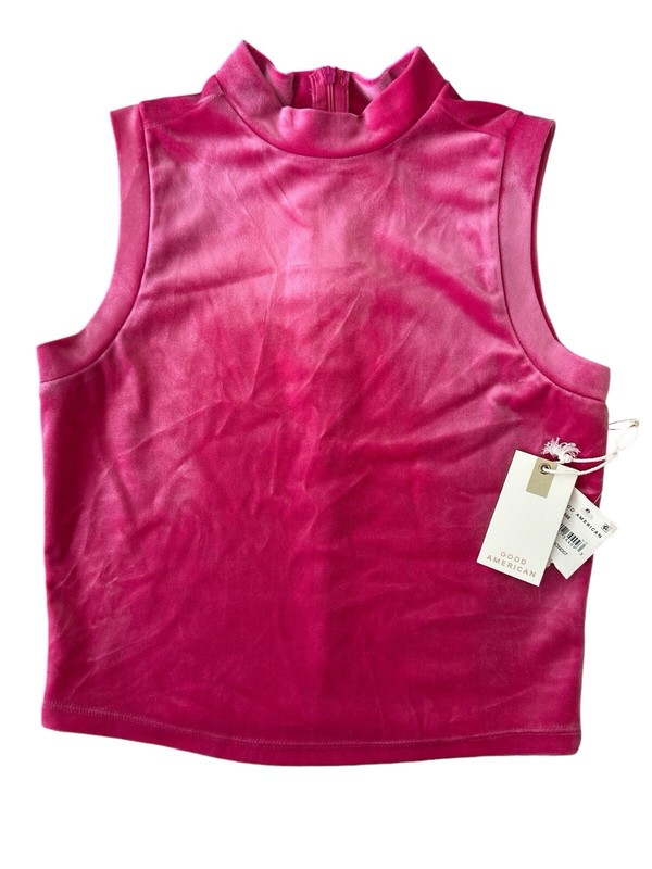 Good American Top Women Small Pink Velvet Sleeveless Stretch Modern Bright New
