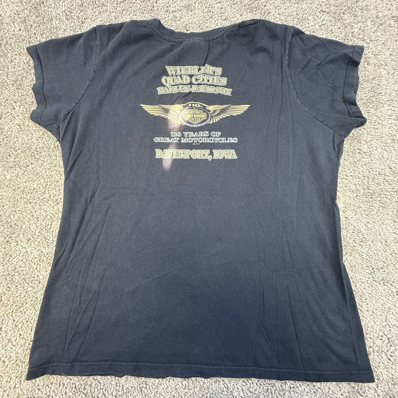 Harley Davidson T-Shirt Women's XL Black 110th Anniversary Wieblers Davenport IA gallery