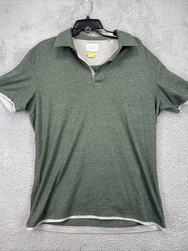 7D 7 Diamonds Mens Large Lt Green Heathered Gray Stripe Core Polo Shirt
