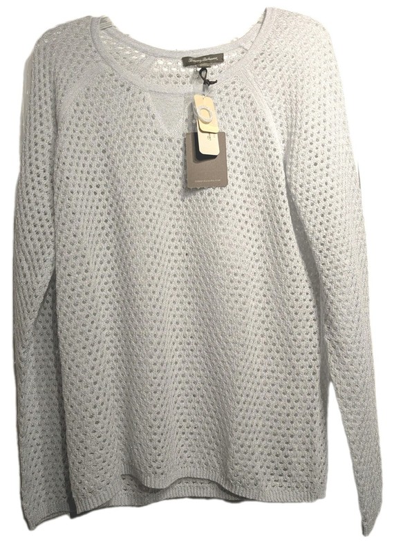 Tommy Bahama Sweater Women Large Linen Blend Laurent Fish Net Knit Glitter NWT