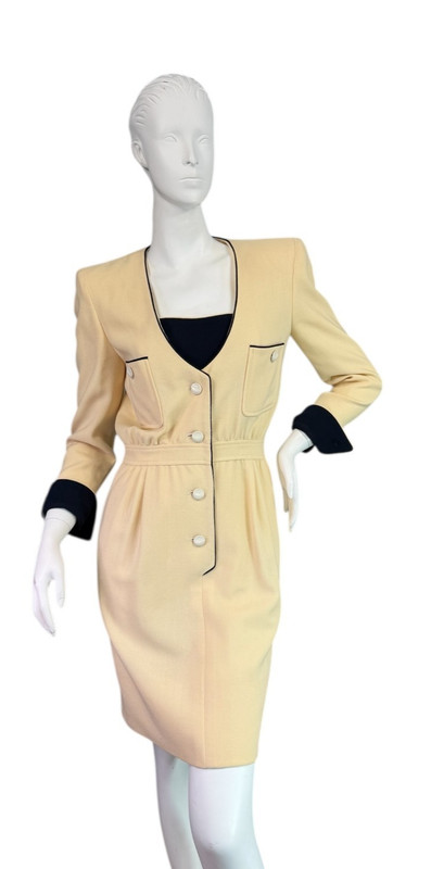 Valentino Boutique Amen Wardy Tailored Dress Vintage 80’s Cream & Black Size 4