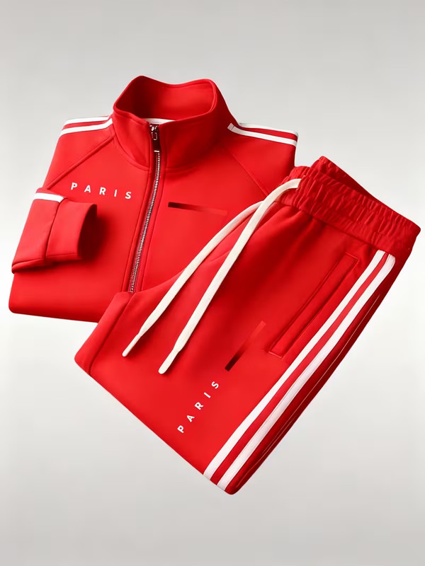 Men's 2Pc Tracksuit Set High Mandarin Collar full Zipper Jacket Paris Sportswear gallery