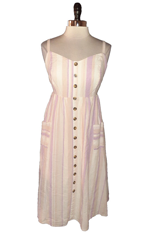 TORRID Plus Size 0 0X A-Line Dress Ivory Purple Pink Stripes Sleeveless Pockets
