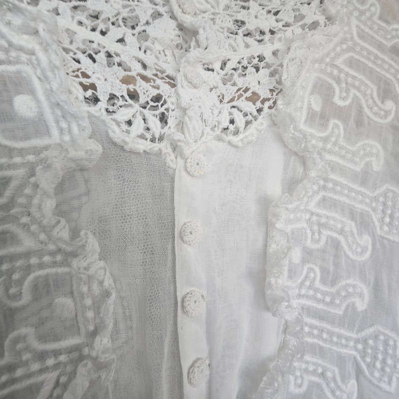 Antique 1900s 10s 20s Embroidered Cotton Lace Lawn Tea Under Dress XXS/XS READ gallery