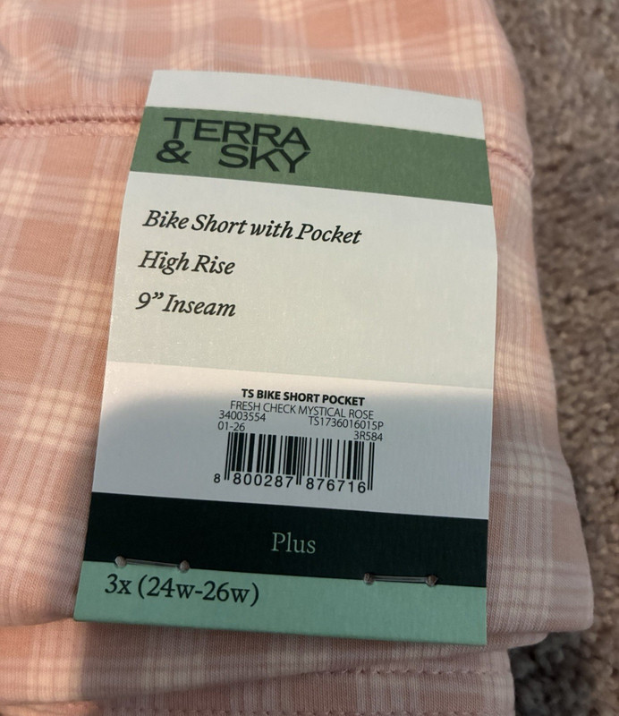 Terra & Sky Women’s Biker Shorts 3X Pink White Gingham Pockets High Rise 9″