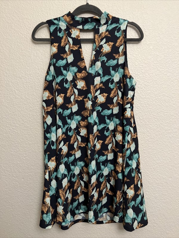 NEW JOA Modern Sheath Dress Shift Navy Floral Swing Coastal Cottage Quiet Luxury