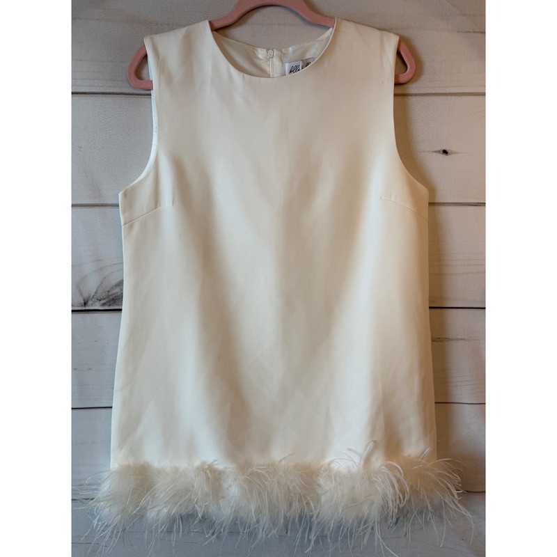 Bella & Bloom Boutique White Feather Hem Sleeveless Top CD3769 Mens Medium
