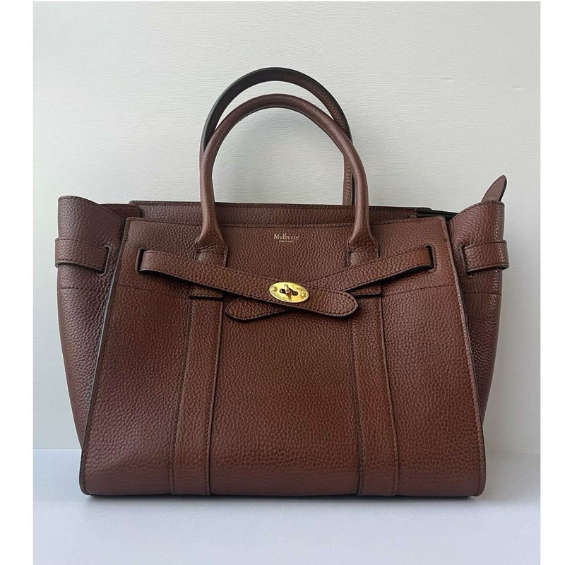 Mulberry Brown Leather Top Handle Bag with Gold Hardware and Turn Lock