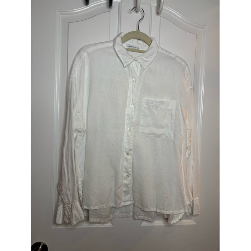 EUC James Perse Womens White Casual Linen Button-Down Shirt size 1/S