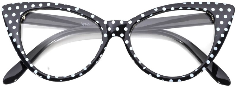 CAT EYE BLACK FRAME WHITE DOTS POLKA DOTS GLASSES CLEAR LENS WOMEN UV400 CATEYE