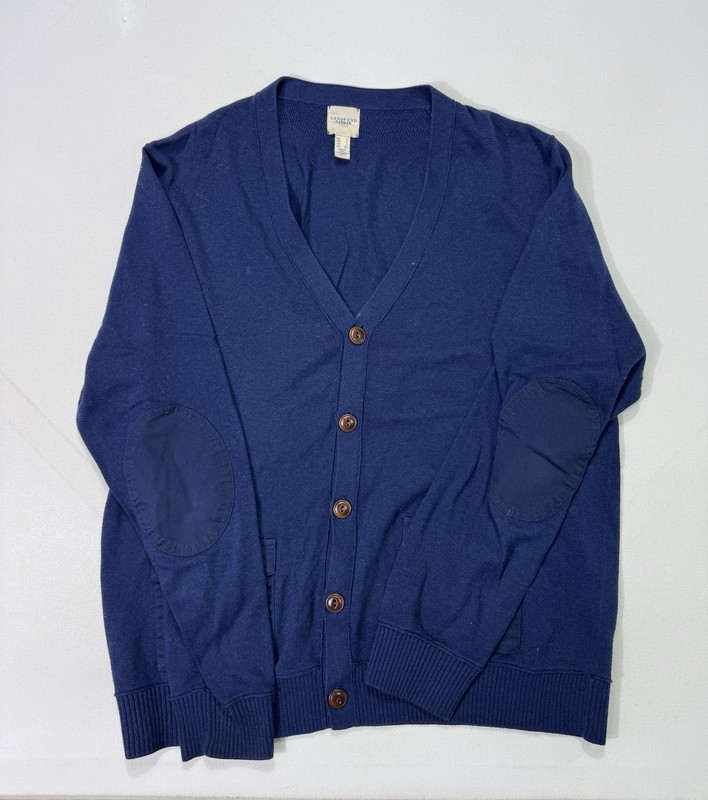Lands’ End Canvas 1963 Men’s Large Cotton Button Cardigan Sweater Elbow Patches