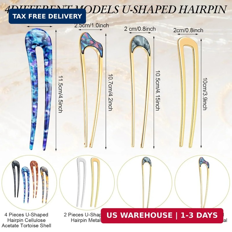 8 Pieces U Shaped Hair Pins French Pins Metal U Vintage Fork Hair Pin for Buns W gallery