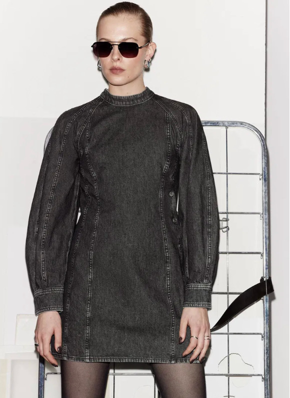 Paris Atelier & Other Stories US size 4 denim dress faded black bishop sleeve