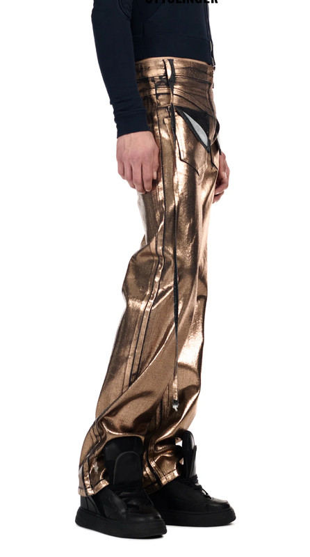 NWT Ottolinger loose fit denim painted pants jeans black/bronze large gallery