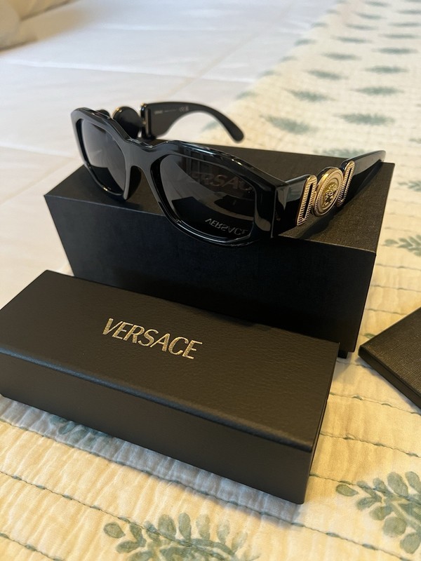 Versace VE4361 Biggie Designer Full Rim Men’s Black Frame Grey Lens Sunglasses
