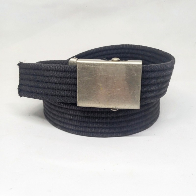 Vintage Navy Ribbed Fabric Canvas Belt-Silver Toned Slider Buckle-Adjustable