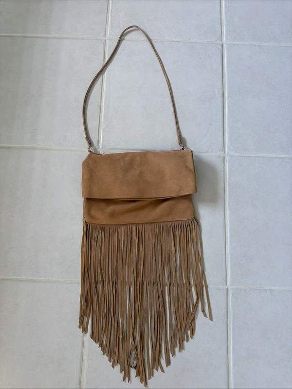 Street Level Women’s Suede Fringed Fold Over Purse Boho Bag Tote Satchel Tan