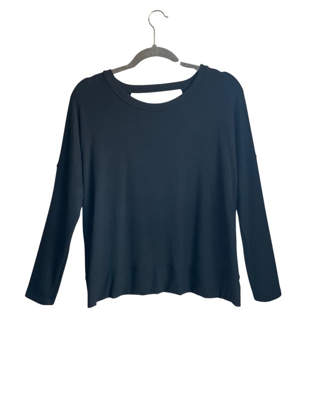 Emily HSU Small Black Open Back Long Sleeve Top Made USA Athleisure Minimalist