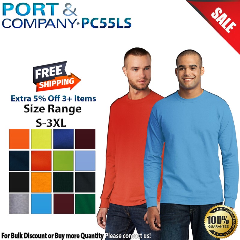 Port & Company PC55LS Mens Long Sleeve 50/50 Cotton/Poly Crew Neck T-Shirt