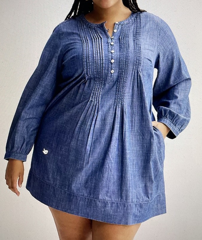new Sonoma Mini Dress womens sz 1X pintuck chambray blue henley long slv shift