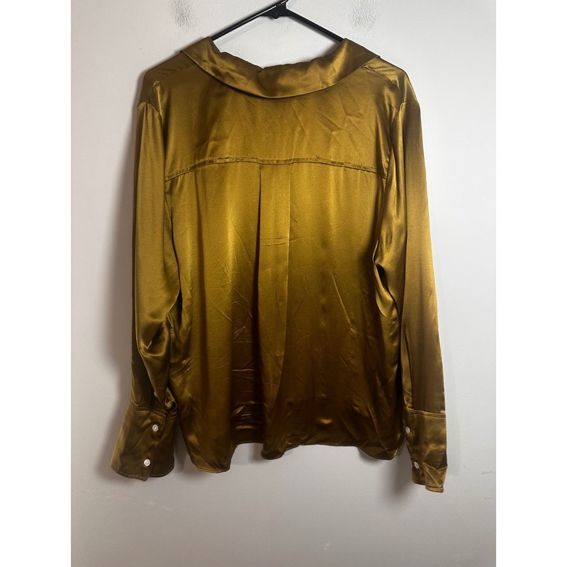 Banana Republic 100% Silk Charmeuse Resort Shirt Golden Olive Bronze XL 746044 gallery