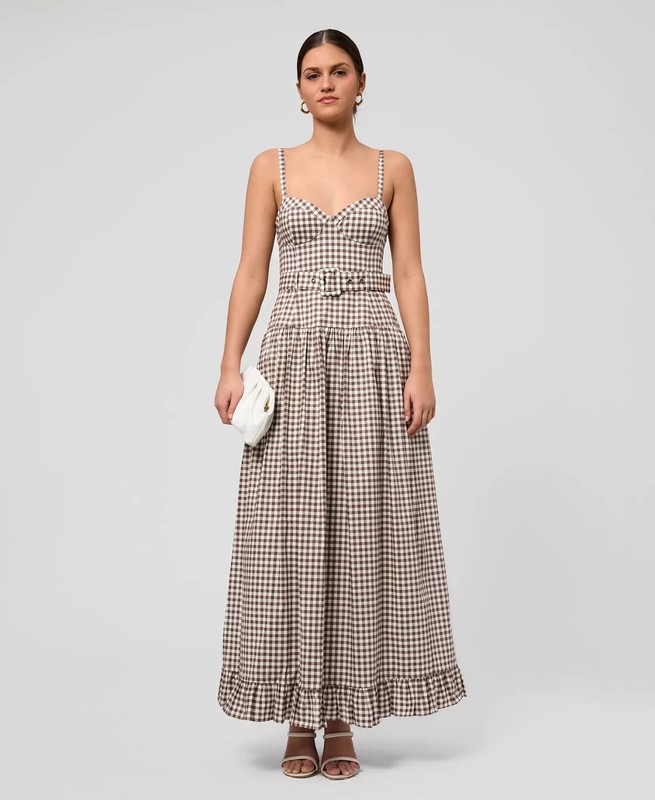 RACHEL-Rachel Roy Elodie Gingham Print Sweetheart Neck Maxi Dress-SZ Small