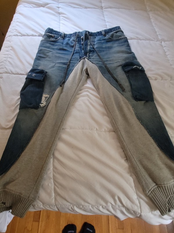 Altered Greg Lauren 50/50 Cargo Denim joggers-Now a Size 4(XL)