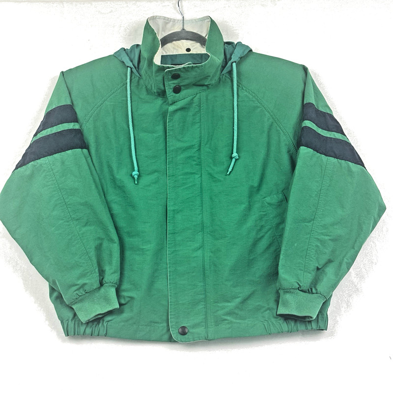Vintage Nautica Men’s M Green Hooded Sailing Jacket Cotton Nylon Windbreaker 90s