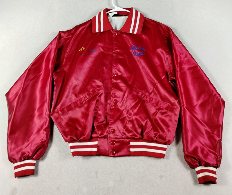 Vintage Windless Jacket Mens Medium Red Satin Varsity Bomber Snap Lined USA