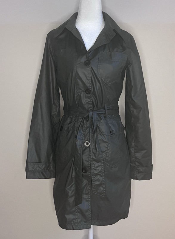 Bebe Trench Rain Belted Mid Length Water Resistant Coat XS Olive Green