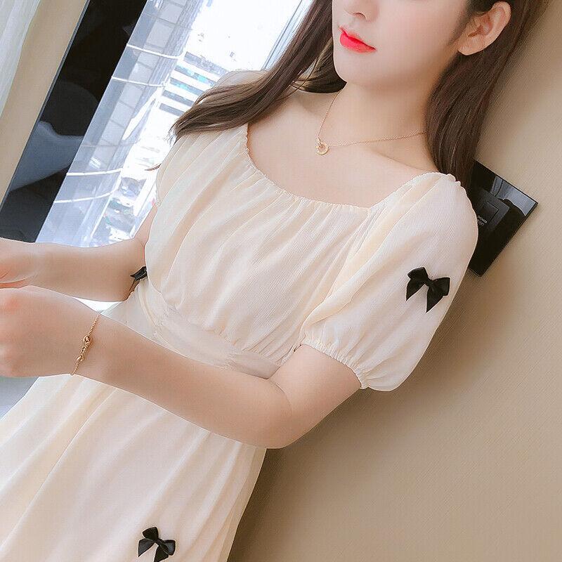 Women's Square Neck Mesh Dress Lolita Short Sleeves Summer Slim Fit Fashion OL gallery