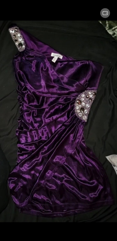 Deep purple vintage speechless mini dress with gorgeous flashy designs