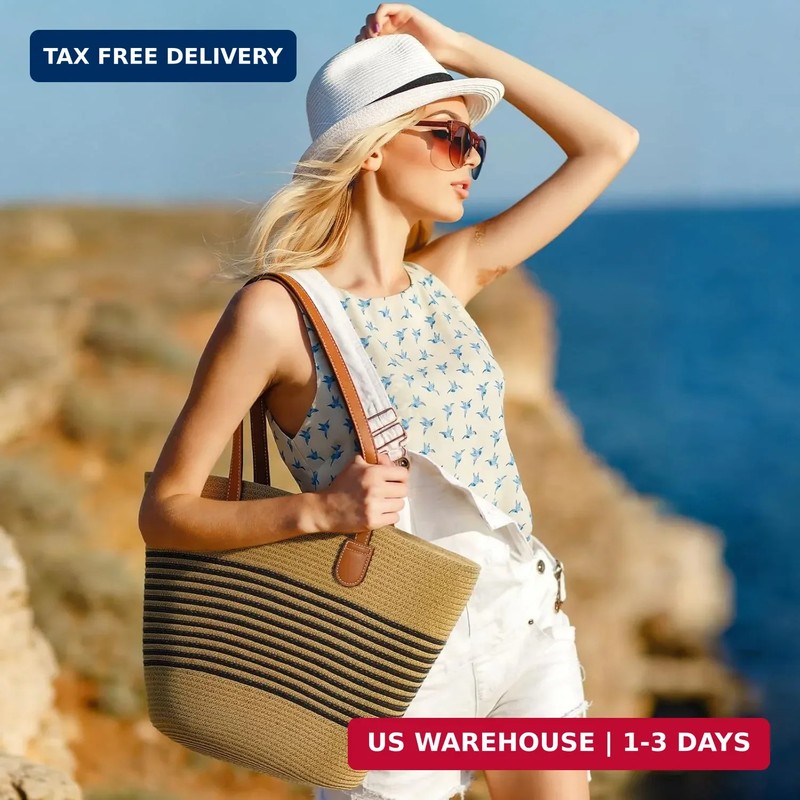 Trifabricy Beach Bags for Women, Summer Straw Beach Bag Straw Purse Shoulder Han gallery