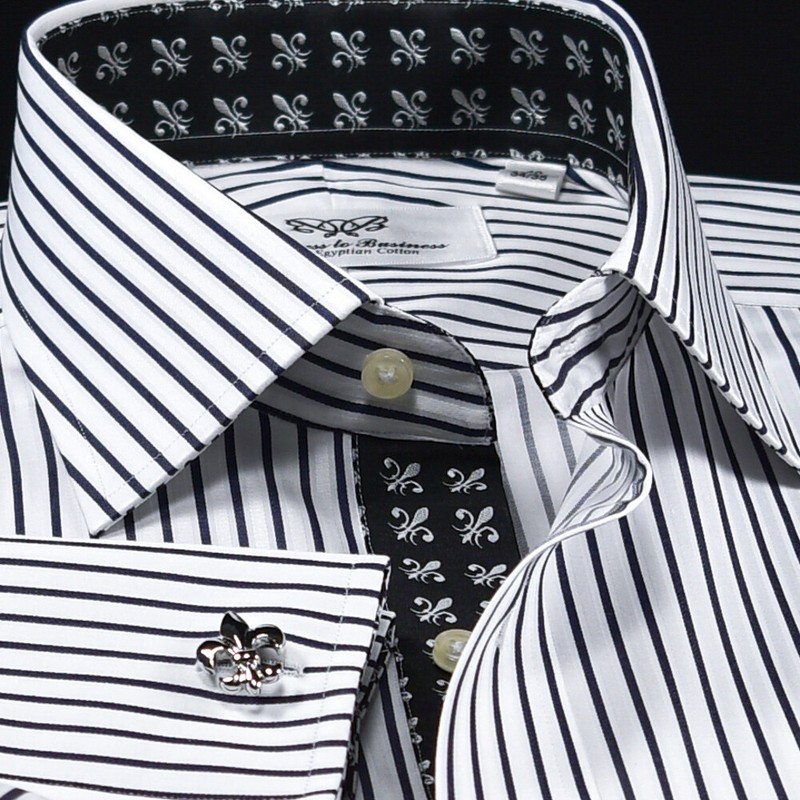 Black Stripe Unique Designed With Black Fleur-de-lis Inner Lining Business Shir gallery