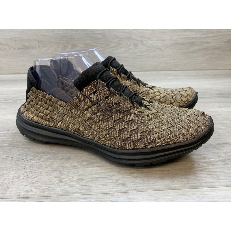 Bernie Mev Women’s Bronze Woven Elastic Slip On Sneakers Metallic Black 11