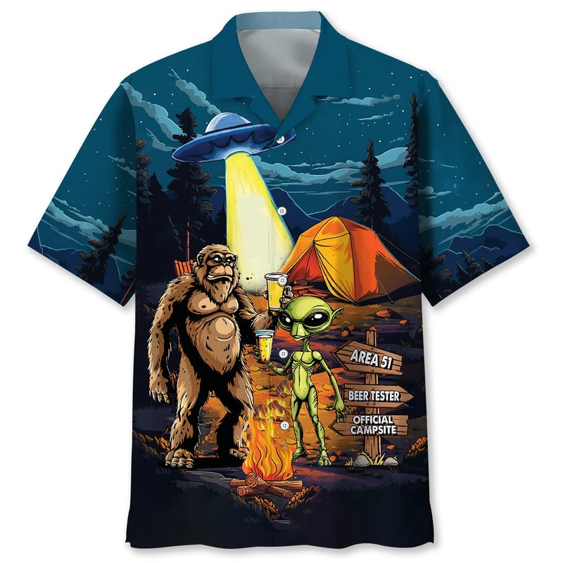 Camping Alien Bigfoot Area 51 Hawaiian Shirt – Gift For Friends