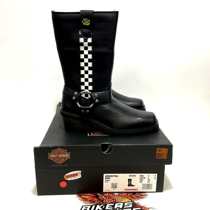 NEW Harley Womens Size 7 Korsen Black 10″ Waterproof Harness Boots D87296-7